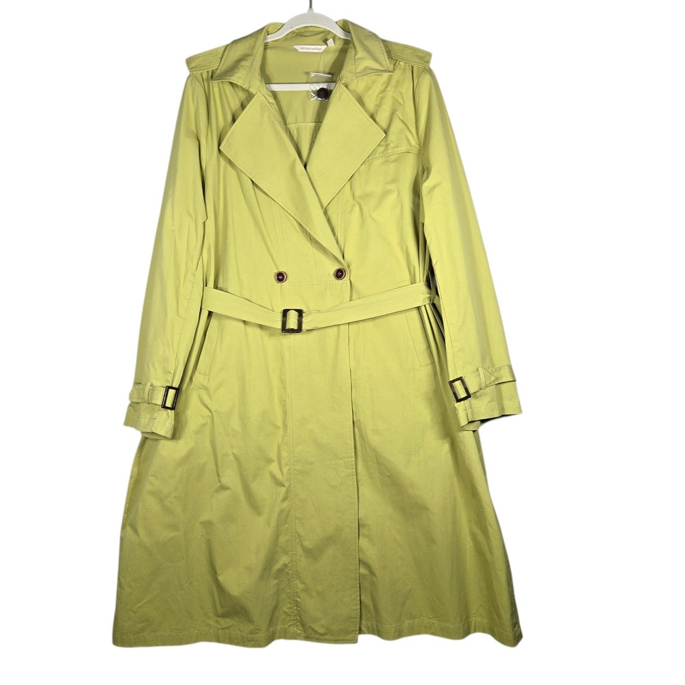 SOFT SURROUNDINGS Brixton Trench Coat Womens Size 1X Citron Green Cotton Belted